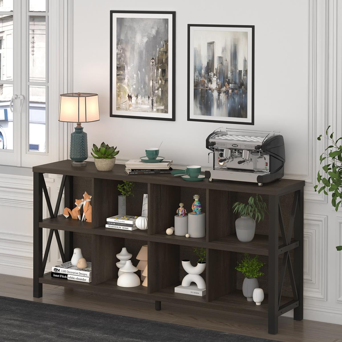 FATORRI 8 Cube Storage Organizer Bookshelf, Rustic Wood Cubby Bookcase