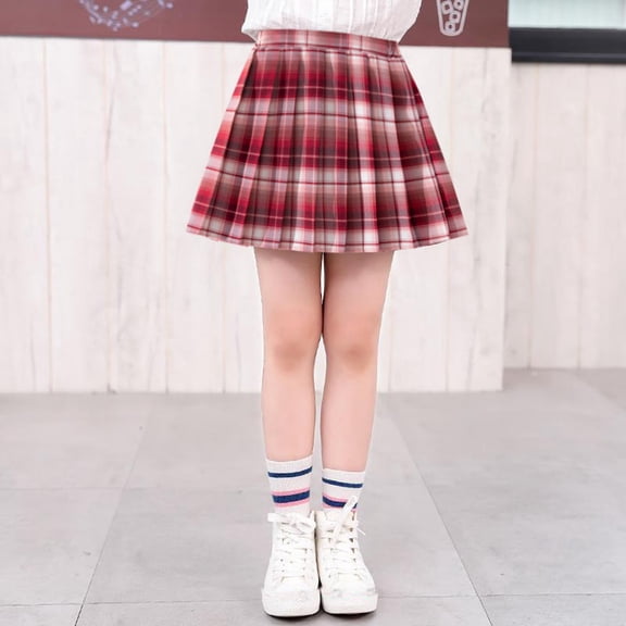 VOUZZA Girls High Waisted Pleated Plaid Skirt, School Uniform JK Mini Skirt, Bowknot A-Line Skort Outfits for Big Kids Autumn