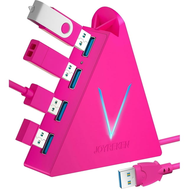Hub 3.0 CHL-USB, Répartiteur USB 4 Ports pour Ordinateur Portable, Adaptateur Clavier et Souris Ps4 Compatible avec Xbox, PC, MacBook, Surface Pro, Clé USB, HDD, Console, Imprimante, Appareil Photo, Clavier, Souris, Rose Vif
