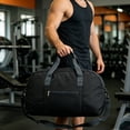 thumbnail image 5 of Foldable Sports Gym Bag with Shoe Compartment, Lightweight Travel Duffle for Workout and Weekend Trips,Black-45x30x12cm, 5 of 7