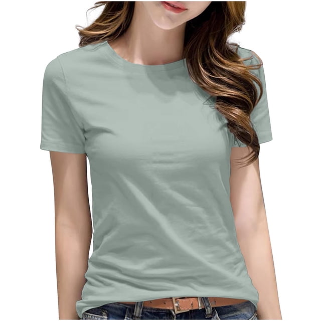 Hauts Basiques en Coton pour Femmes Grande Taille Manches Courtes T-Shirt Décontracté Classique Col Rond T-Shirts Vert Menthe, TG