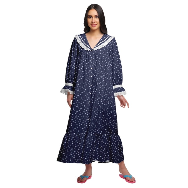 Moomaya Chemise de Nuit Imprimée pour Femmes en Coton avec Bordure à Volants