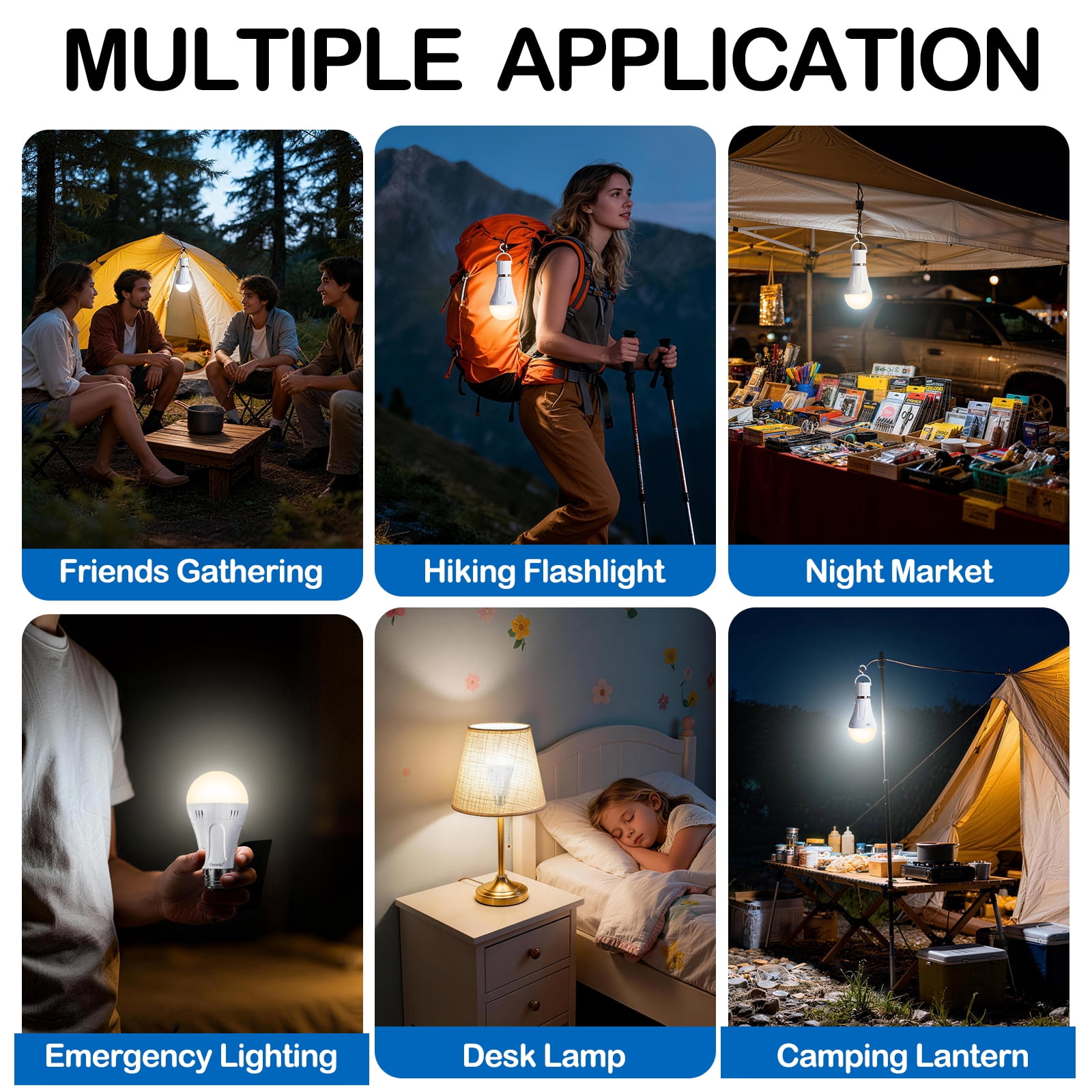 Ostwiki 6 Pack Battery Operated Light Bulb,Emergency Light Bulbs for Power Outage,A19 E26 9W 1200mAh 3000K Warm Rechargeable LED Light Bulbs for Home Lamps，Outdoor Activity,Hurricane,Blizzard,Camping