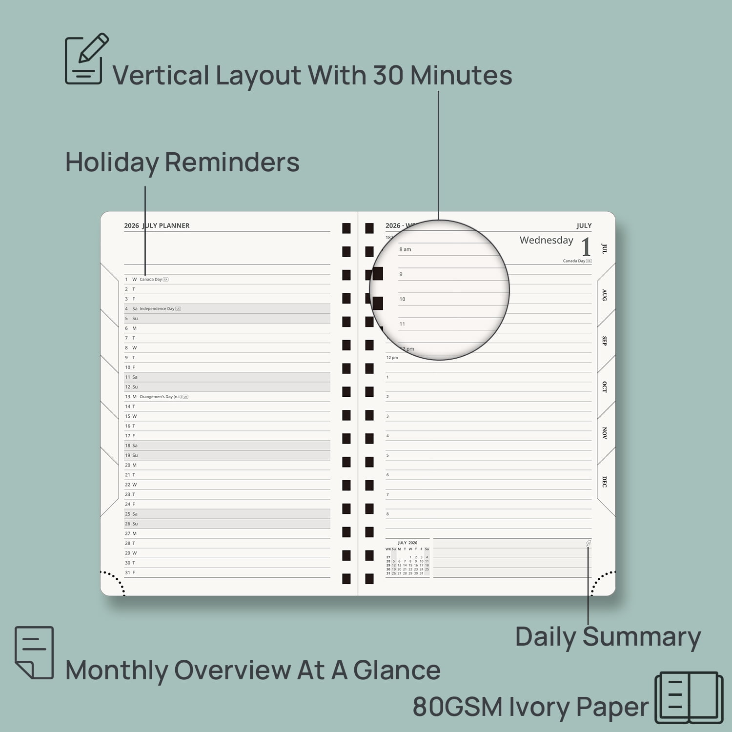 POPRUN 2026-2027 Daily Planner, 5.75" x 8.5", (Jul.26-Jun.27) Academic Calendar Book with One Page Per Day Planner, Spiral Hard Cover, Black