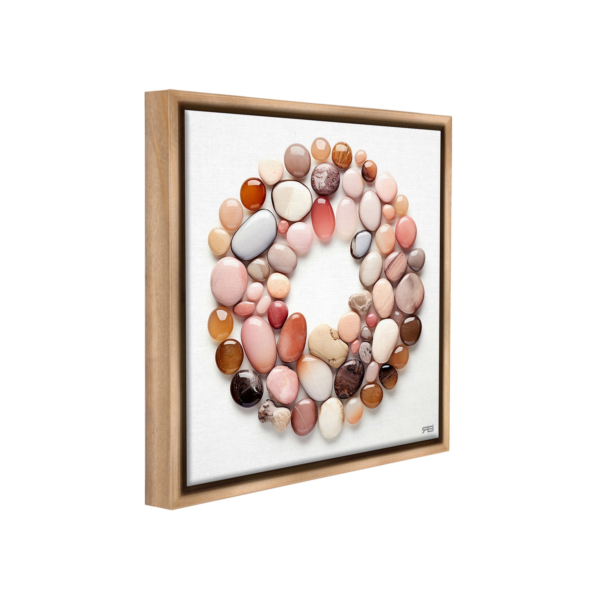 Stupell Industries Various Pebbles in Circle Landscape Painting Brown Floater Framed Canvas Art Print Wall Art, 18 x 18