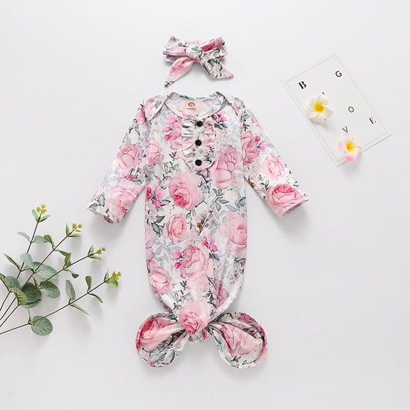 Musuos Baby Girls Sleepwear Nightgown Floral Print Sleeping Bag Headband Set for Newborn Girls