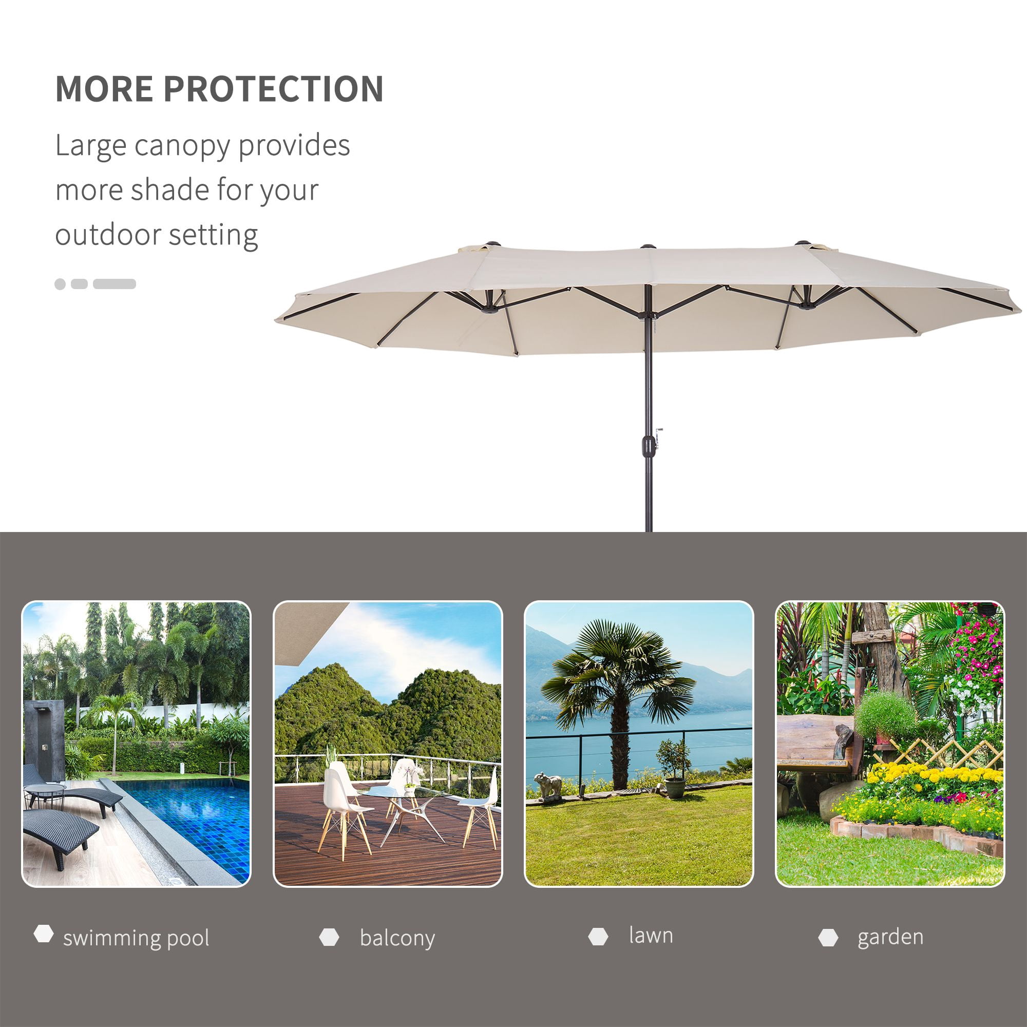 Outsunny 15ft Double-Sided Patio Umbrella, Extra Large Cream White Market Parasol with Crank Handle, UV Resistant Polyester & Steel Ribs for Backyard, Deck, Pool, and Garden