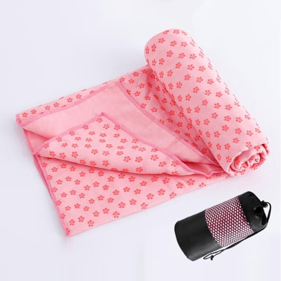 Non Skid Yoga Towel Yoga Mat-Size 24"x72" with Carry Bag (Pink)