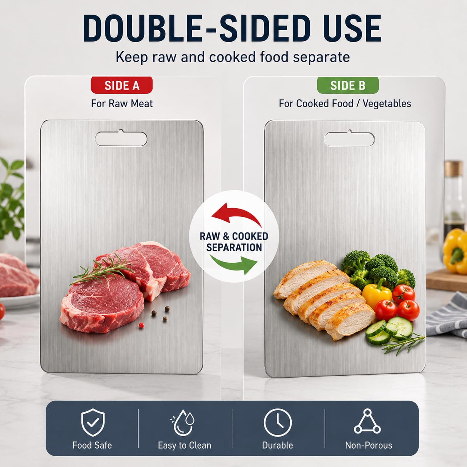 Titanium Cutting Boards - 3 Pack 100% Pure Titanium Cutting Boards for Kitchen, 2025 Non-Slip Kitchen Chopping Board for Meat, Vegetables and Fruits, Scratch Resistant & Easy to Clean