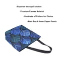 thumbnail image 3 of Open Top Canvas Tote Bag with Zipper Reusable Shopping Bag 13.5x15" Roomy Carryall Blue Batik Leaves Pattern, 3 of 9
