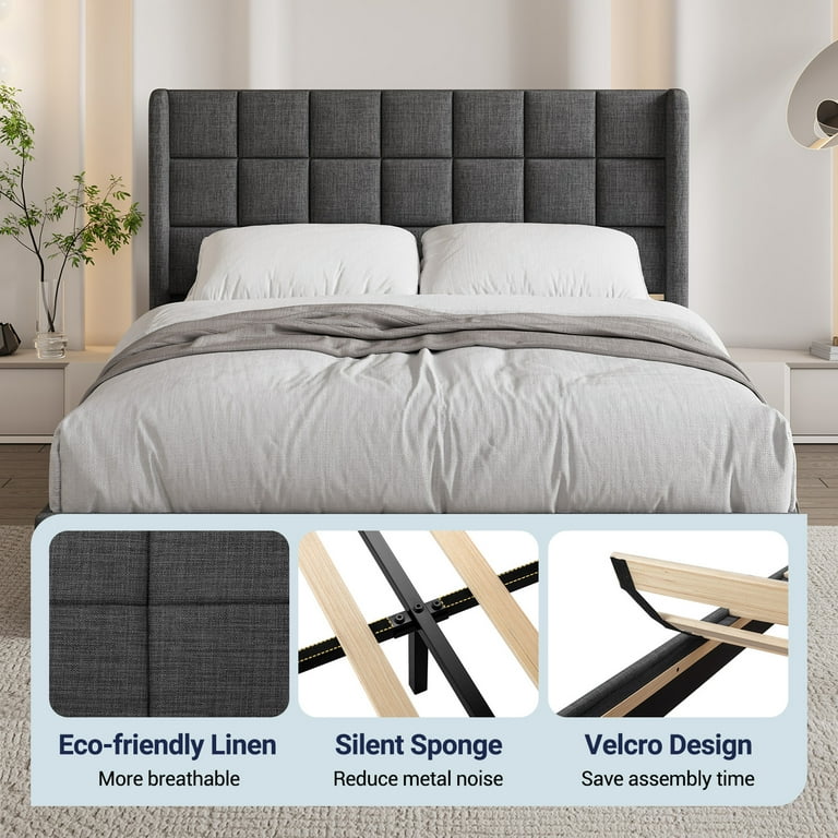 Sifurni Queen Size Bed Frame with Wingback Upholstered Sifurni Queen Size Bed Frame with Wingback Upholstered