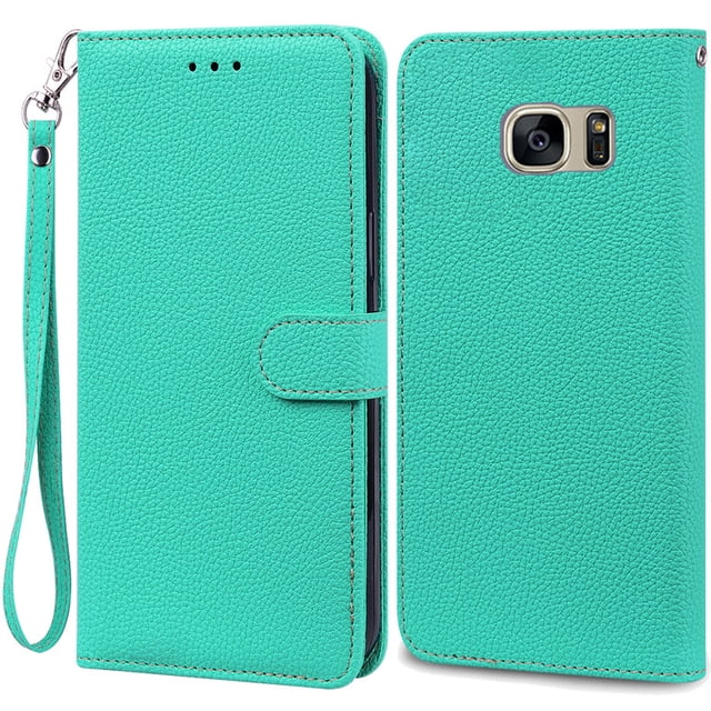 S7Edge Case For Samsung Galaxy S7 Case Leather Wallet On For Samsung S7 Edge Case Soft Flip Cover For Samsung S7 S 7 Edge Fundas Sky Blue -Strap For Samsung S7