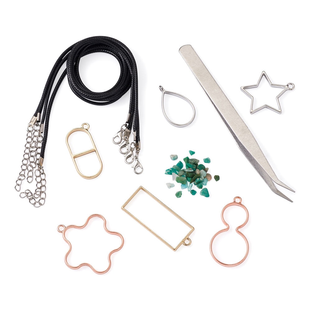 DIY UV/Epoxy Resin Pendant Necklace Making Kits include Alloy Open Back Bezel PendantsWaxed Cord Necklace Making Mixed Color 132x9.6x2mm