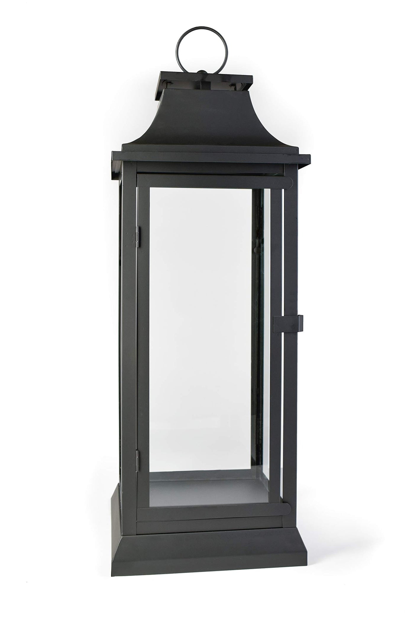 Benjara Metal Frame Lantern with Cylindrical Glass Hurricane, Set of 2,  Black - BM231424