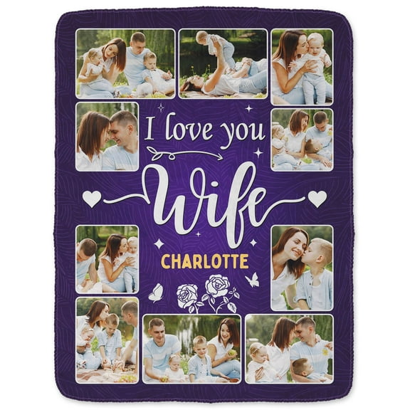 Custom Photo I Love You - Gift For Spouse, Husband, Wife, Couple - purple Personalized Fleece Blanket