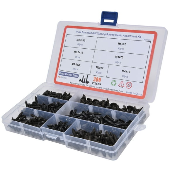 Truss Head Tapping Screws, Standard Sizes Hardware Fasteners Carbon Steel Screw Kit M3 M3.5 M4 M5 300Pcs  For Machinery Repair
