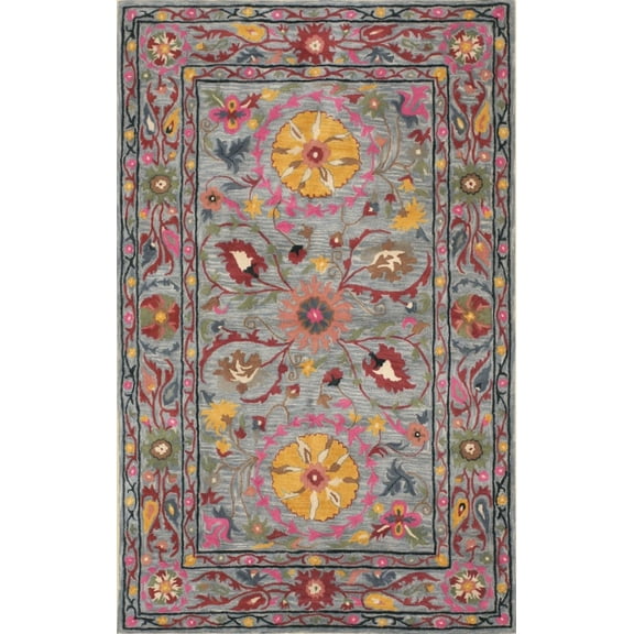 EORC Blue Hand-Tufted Wool Traditional Suzani Rug, 7'9 x 9'9-Color:Blue,Material:Wool