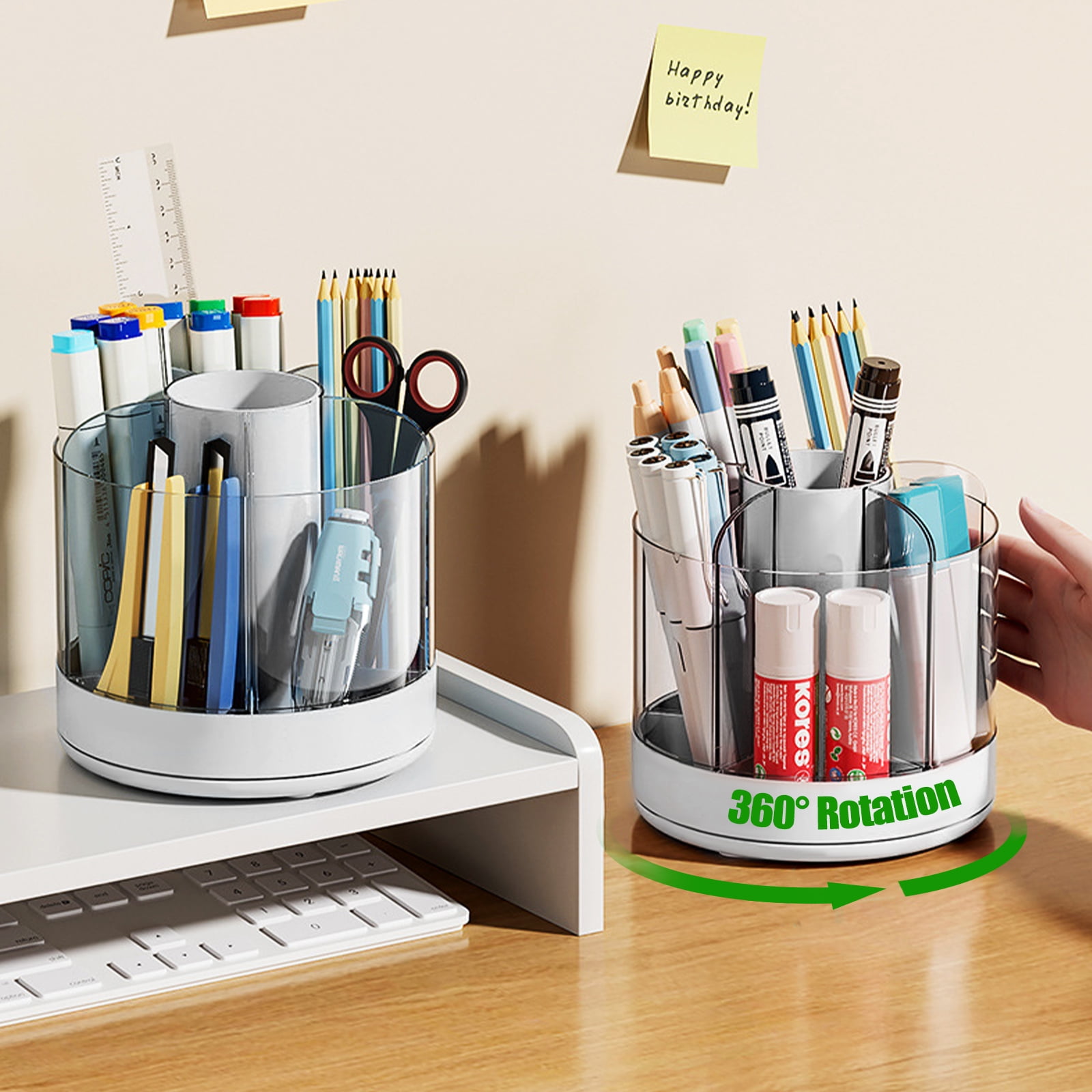 Mosey Makeup Brush Storage Box Transparent Detachable 360 Rotating Design Pen Holder Organizer for Home Bedroom, Clear