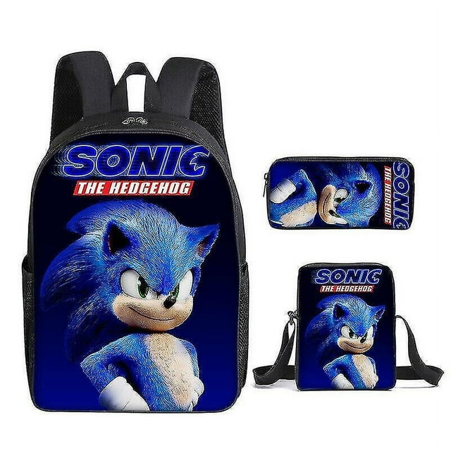 Sonic Primary School School Bag Three-piece Set Anime Cartoon Backpack Shoulder Bag Pencil Case High Quality Ultra-high Quality Advanced Customization