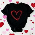 thumbnail image 5 of Womens Short Sleeve T-Shirts, Love Heart Printed Valentines Day Outfits Ladies Casual Crew Neck Summer Tee Tops (XL, Black #A), 5 of 6