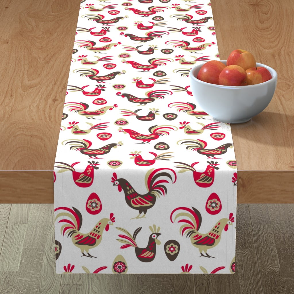 Vintage Rooster Chicken Hens Table Runner 13x70 Inches Double Sided Retro Country Farmhouse Style Table Runners Cloth Washable Farm Birds Kitchen Dining Fabric for Holiday Party Decor