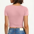 thumbnail image 4 of Blczomt Short Sleeve Womens Tops Workout Crop Basic Tees Summer Crew Neck Going Out Bow Tie Pink Blouses for Women Plus Size, 4 of 7