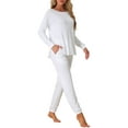 thumbnail image 4 of INSPIRE CHIC Women's Lounge Set Sweatshirt with Jogger Long Sleeve Round Neck Knit Pajama Tracksuit L White, 4 of 5