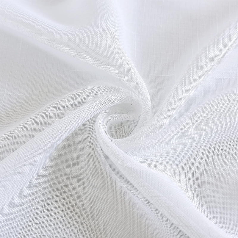 Sheer Curtains Faux Linen Semi Voile Light Filtering Drapes Pair for Bedroom Living Room, Set of 2 Grommet Top Window Curtain Panels (Each 54x108 Inch, White)