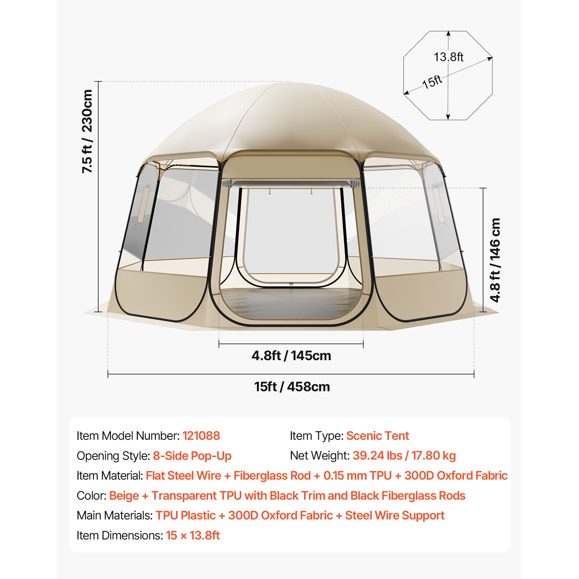 KFFKFF Pop-Up Bubble Tent, 15 x 13.8 ft Waterproof & UV-Protected, Transparent Outdoor Dome Shelter with Windows, 540° Panoramic View, Ideal for 12-15 People in Patios or Backyards