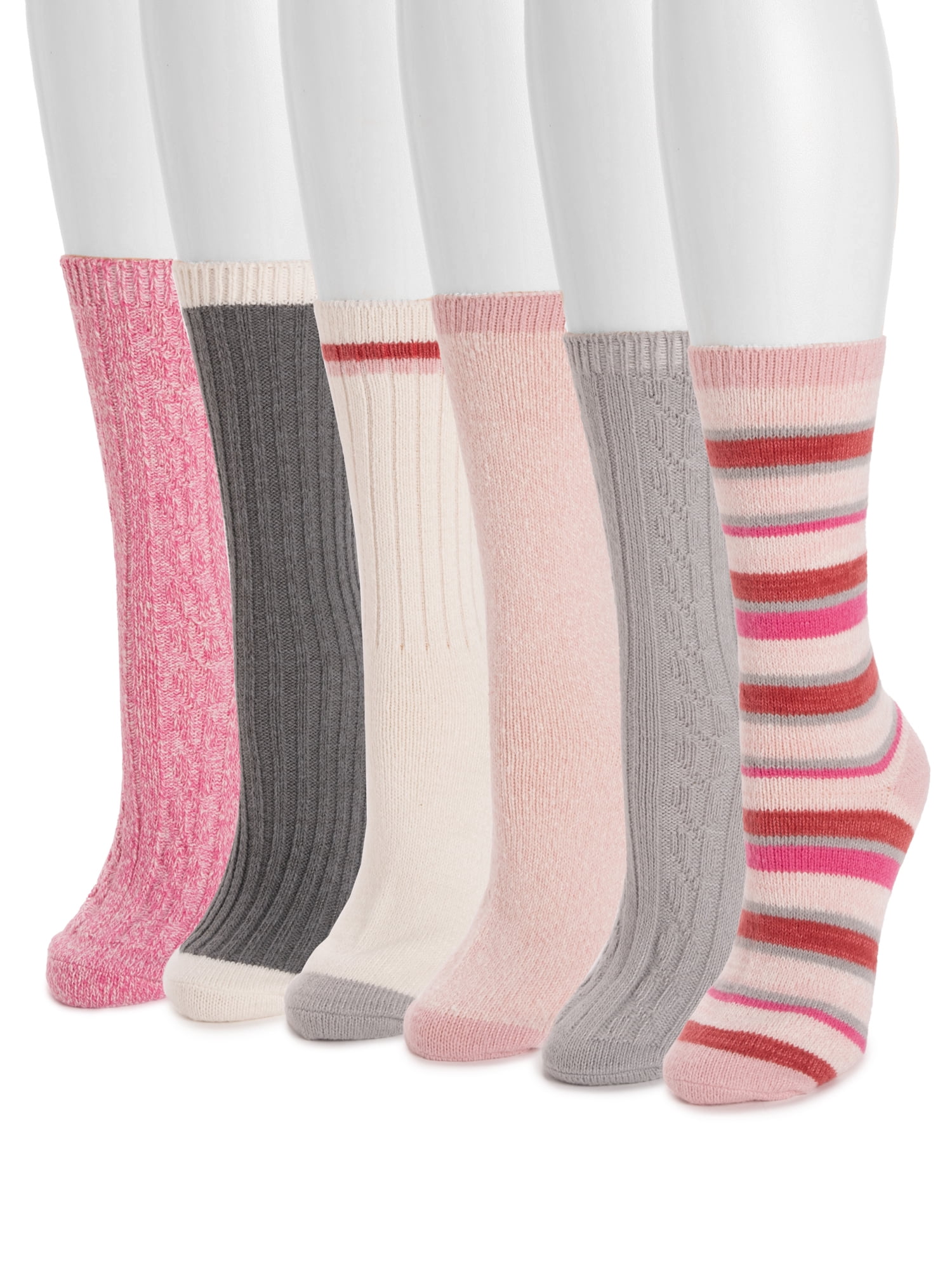 MUK LUKS Women's Fluffy Dream Crew Boot Socks, 6-Pack, OSFM