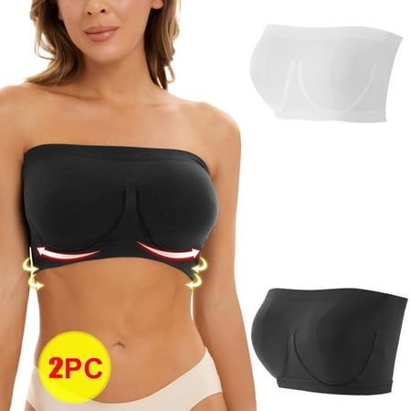 onlyliua 2pc Women Bras Women Bandeau Bra Padded Wireless Strapless Bra Seamless Bandeau Sports Bra Bandeau Bralette Wirefree Tube Top Bra