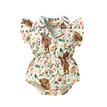 

Niceyoeuk Baby Girls Romper Fly Sleeve Cactus/Cow Print Summer Bodysuit
