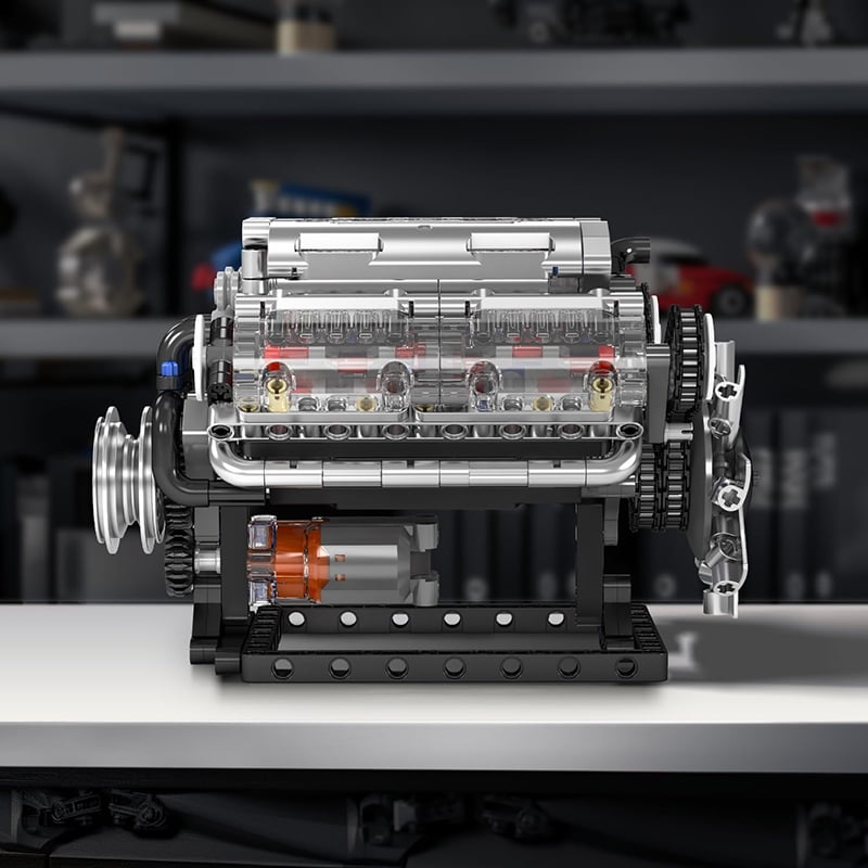 SNOWEAGLE Mould King V8 Engine Building Blocks Sets, MOC Scale Model Kit with Battery and Motor, Collectible Set for Adults, Handmade Set of Building Blocks,Construction Toys (535 Pcs)