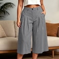 thumbnail image 2 of Women Plus Size Solid Loose Culotte Capri Pants, Elastic High Waist Front Pleated Wide Leg Cropped Trousers with Side Pockets Spring Summer Casual Vacation Bottoms Gray M(M), 2 of 7