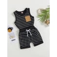 thumbnail image 4 of Bravoy Toddler Baby Boys Summer Outfits 0 6 12 18 24 Months 2T 3T 4T Striped Sleeveless Tank Tops and Stretch Casual Shorts with Pocket Clothes Set, 4 of 8