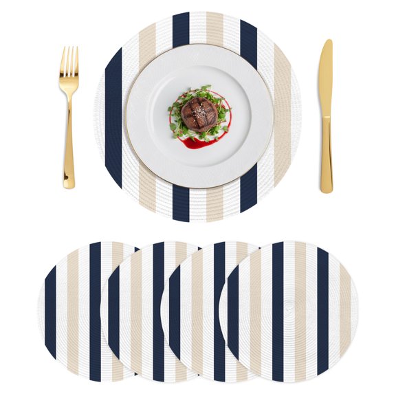 Round Placemats Black Gray Contrast 15 inch Set of 4 Table Mats for Dining Table Simple Striped Heat Resistant Non-Slip Kitchen & Home Decorative Place Mat Set