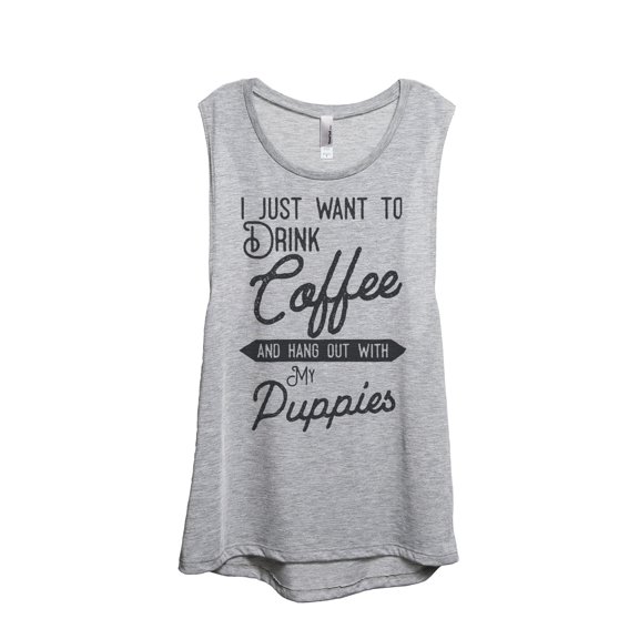 Thread Tank Hang Out With Puppies Women's Sleeveless Muscle Tank Top Charcoal 2X-Large