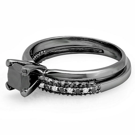 Dazzlingrock Collection 1.45 Carat (ctw) Black Rhodium Plated 10K Black & White Diamond Ring Set 1 1/2 CT, White Gold, Size 8.5