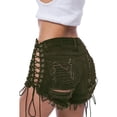 thumbnail image 4 of Women'S Distressed Side Grommet Lace Up Stretchy Denim Shorts Summer Hot Pants Casual Streetwear 198 Army Green XXL, 4 of 6