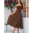 thumbnail image 4 of Midi Corset Dress Flowy Slit Lace Up Dresses for Women Tea Party A Line Casual Sundress Brown XXL, 4 of 5
