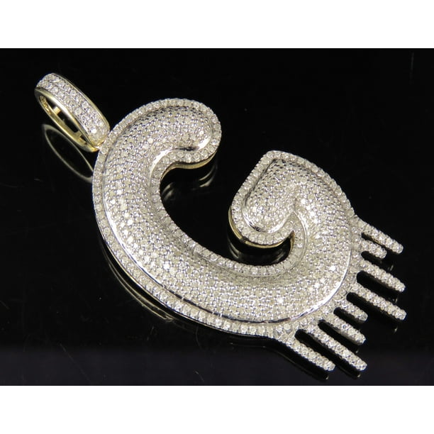 Jewelry Unlimited Diamond Letter G Drip Initial Custom Pendant Charm 10k Yellow Gold 1 2 Ct Com - Custom Picture Pendant