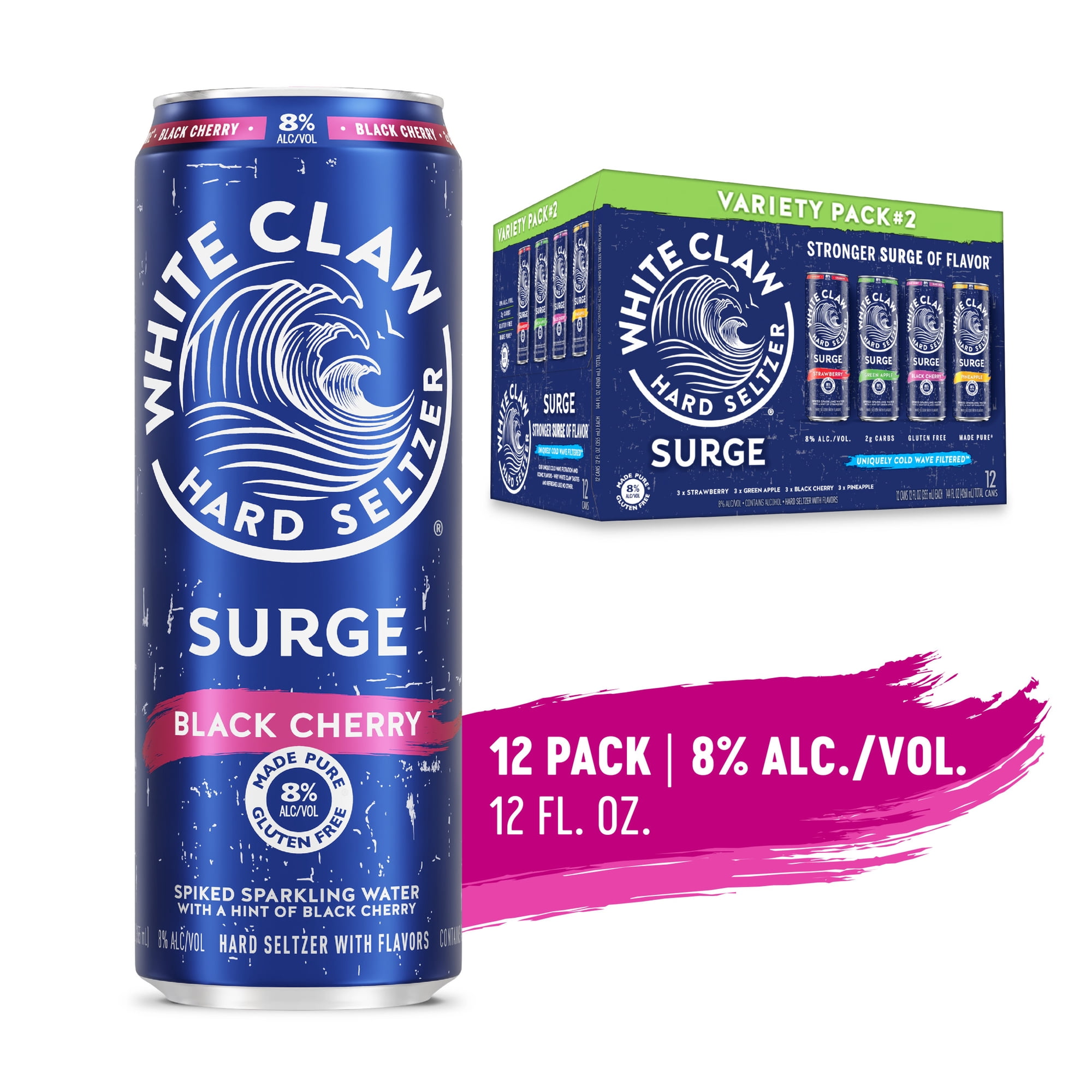 White Claw Surge Hard Seltzer Variety Pack No. 2, 12 Pack, 12 fl oz Cans, 8% ABV