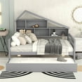 thumbnail image 2 of Platform Bed with Trundle and 5 Shelves, Solid Wood Full Size Platform Bed Frame with Headboard & Footboard, Multifunctional Low Platform Bed with Slats Support for Boys Girls, No Box Spring Need Gray, 2 of 7