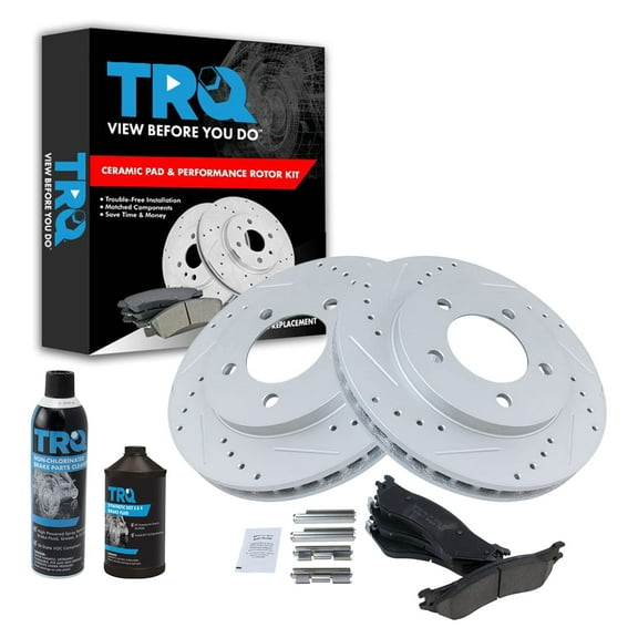 TRQ Front Ceramic Brake Pad & Performance Coated Rotor Kit w/Chemicals BKA15855 Fits select: 1997-2002 FORD EXPEDITION, 1998-2002 LINCOLN NAVIGATOR
