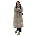 thumbnail image 5 of Winter Down Coat Thickened Padded Stand Collar Neck Protection Knee Length Pockets Zipper Closure Windproof Heat Retention Daily Cold Weather Outwear Cotton Jack, 5 of 8