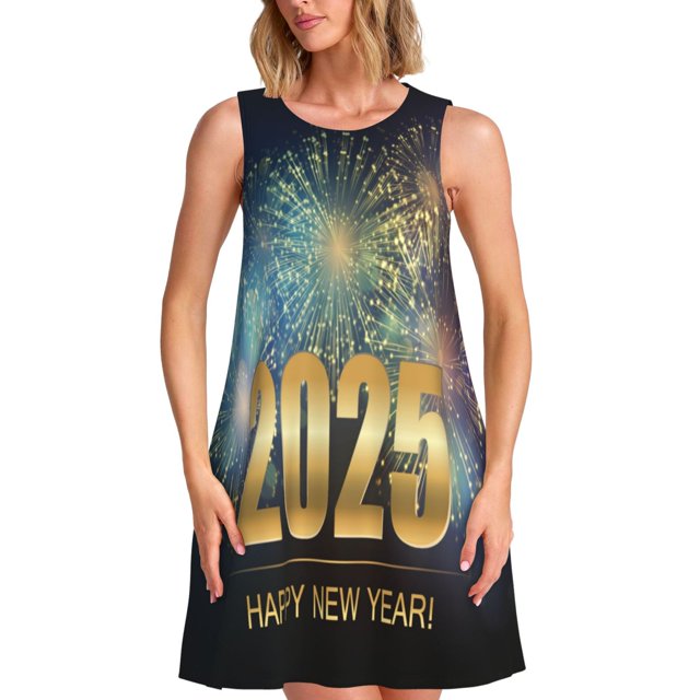 Balery 2025 New Year 5 Vestidos de verano para mujer con estampado: vestido holgado sin mangas, vestido playero informal y cómodo para días calurosos.