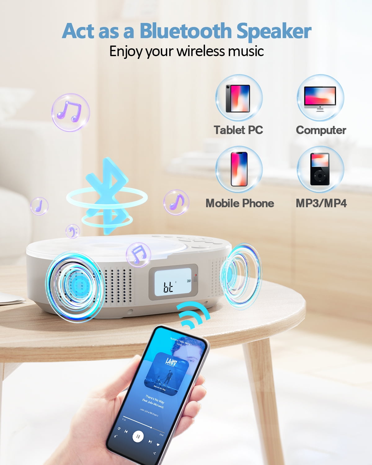 FELEMAN Boombox Portable CD Player with Bluetooth and Remote,Stereo Speakers, FM Radio,Rechargeable CD Player Boombox for Car,Home,Kids,Gift