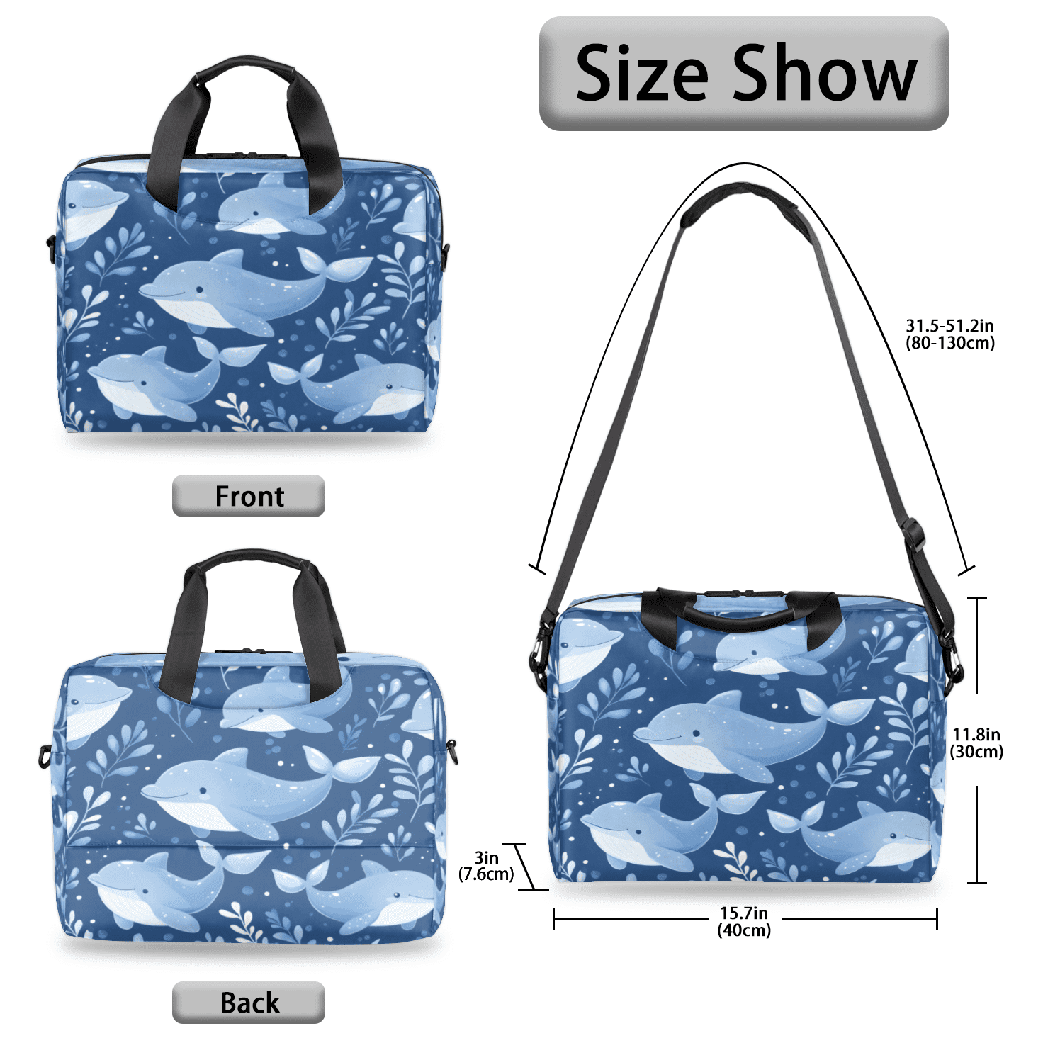 Herdesigns Dolphin Laptop Bag for Women Men, Computer Case Briefcase Messenger Bags, 15-15.6 inch Laptop Sleeve Shoulder Bag