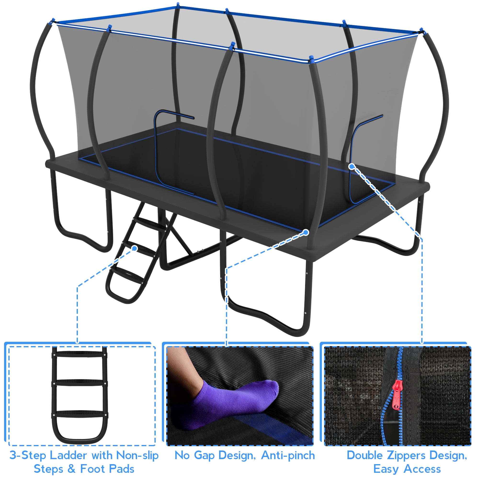 YORIN Rectangle Trampoline for Kids Adults, 8FT x 14FT Rectangular Heavy-Duty 1760LBS Outdoor Trampoline with Enclosure Net, Ladder, Weather-Resistant Galvanized Frame, Large Backyard Trampoline