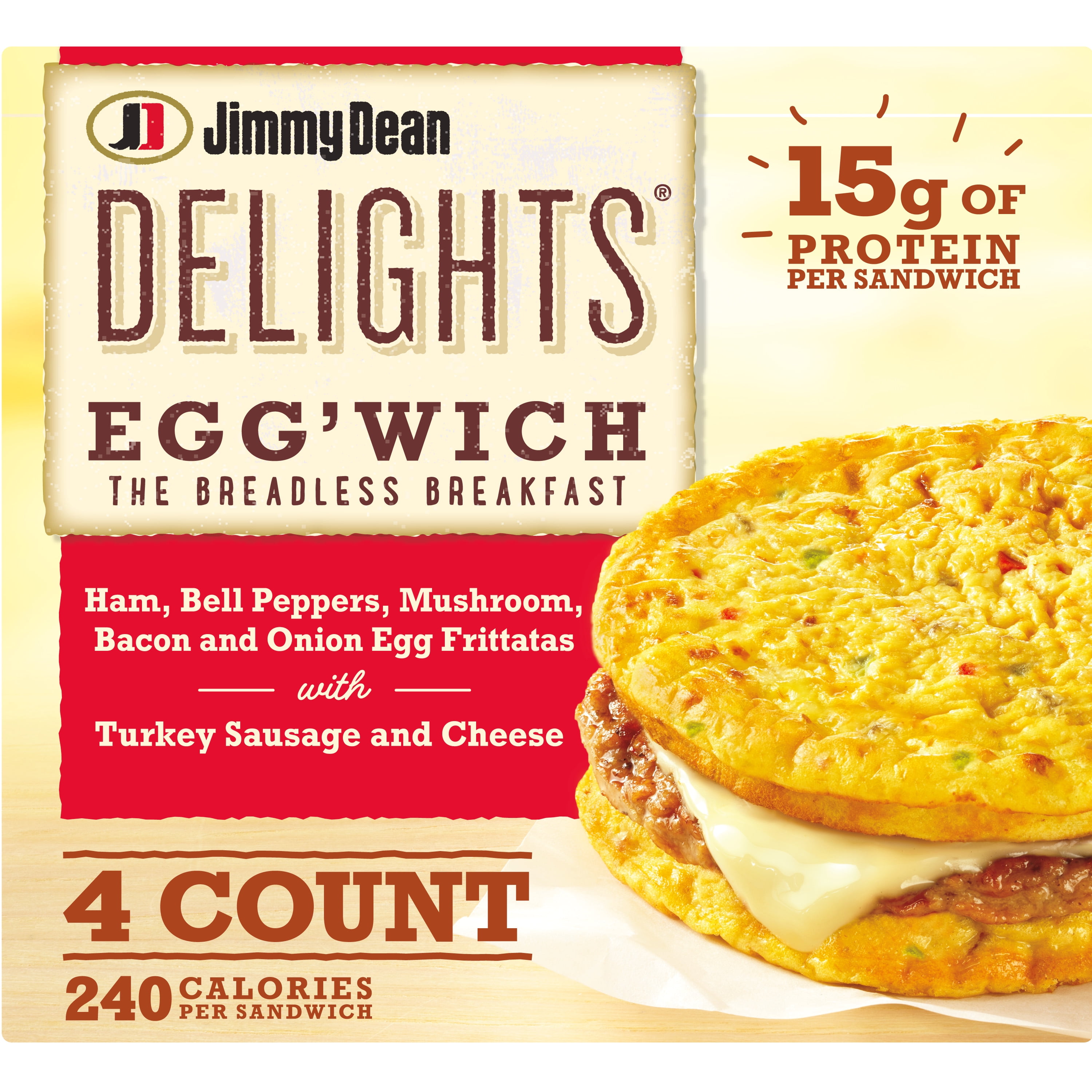 Jimmy Dean Delights Ham Peppers Mushroom Egg'wich, 16.4 oz, 4 Ct (Frozen)